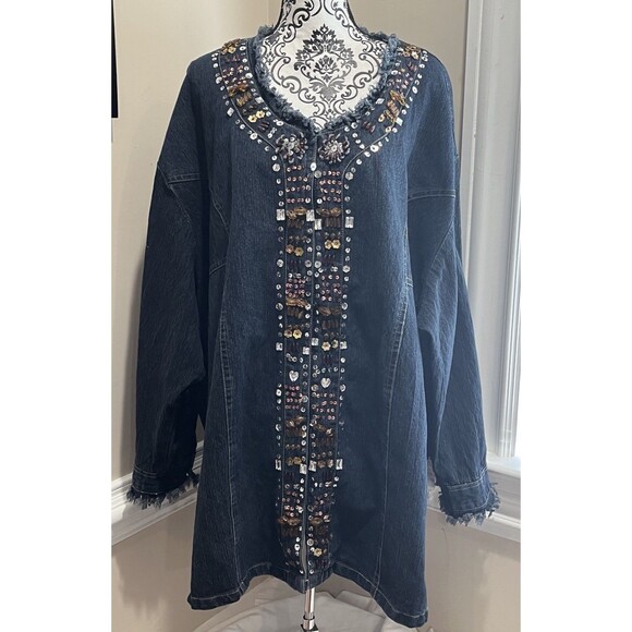 Vintage Y2K Erica Brooke Womens Denim Jean Jacket Cowgirl Sz 3X-4X Embellished - Picture 1 of 12